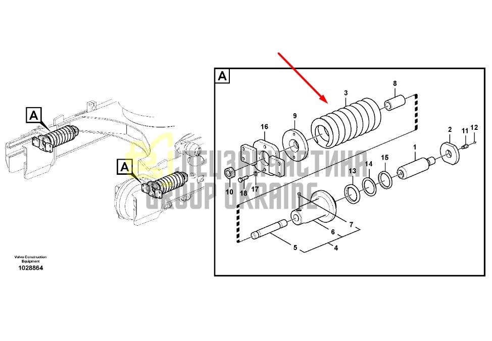 Volvo 14562923 Натягувач гусениці для EC160B