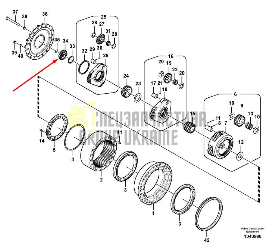 14599952 Сонячна шестерня першого ступеня VOLVO EC300