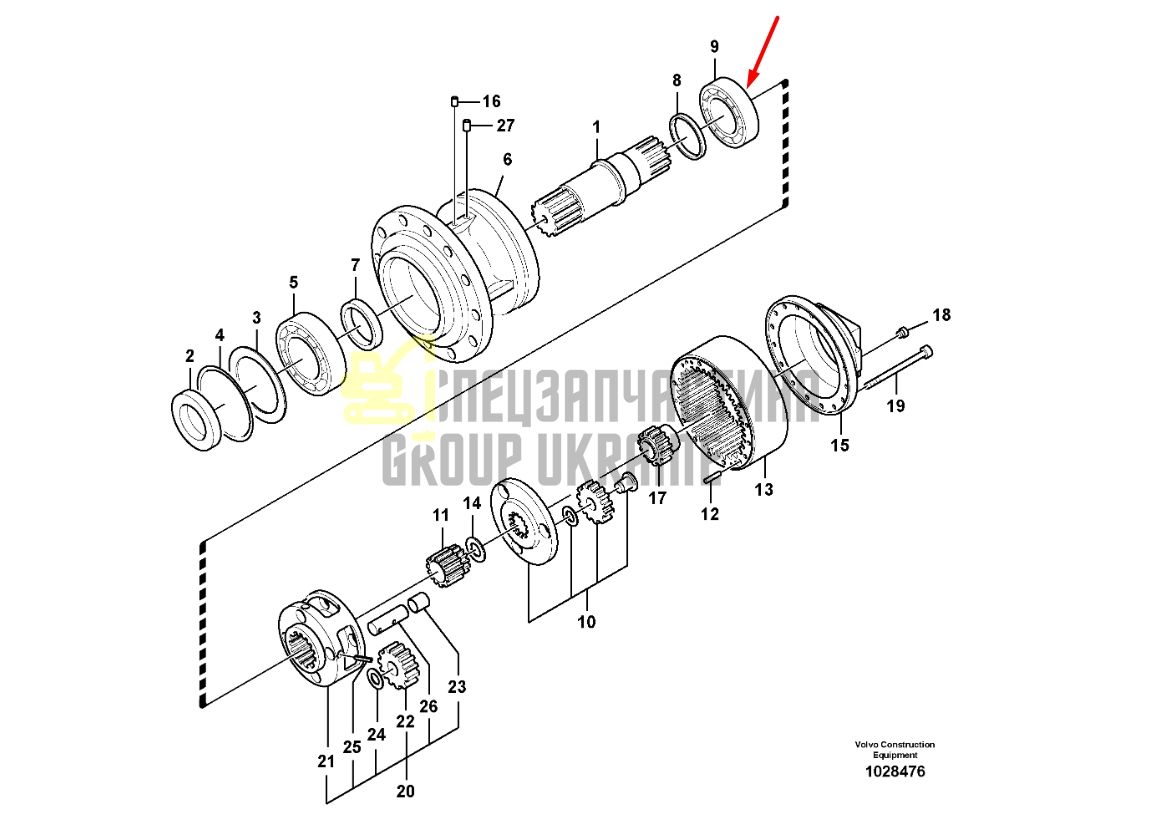 14640028 Підшипник верхній в редуктор повороту на екскаватор Volvo EC 240, 290, 330, 340, 350, 360, 380, 700