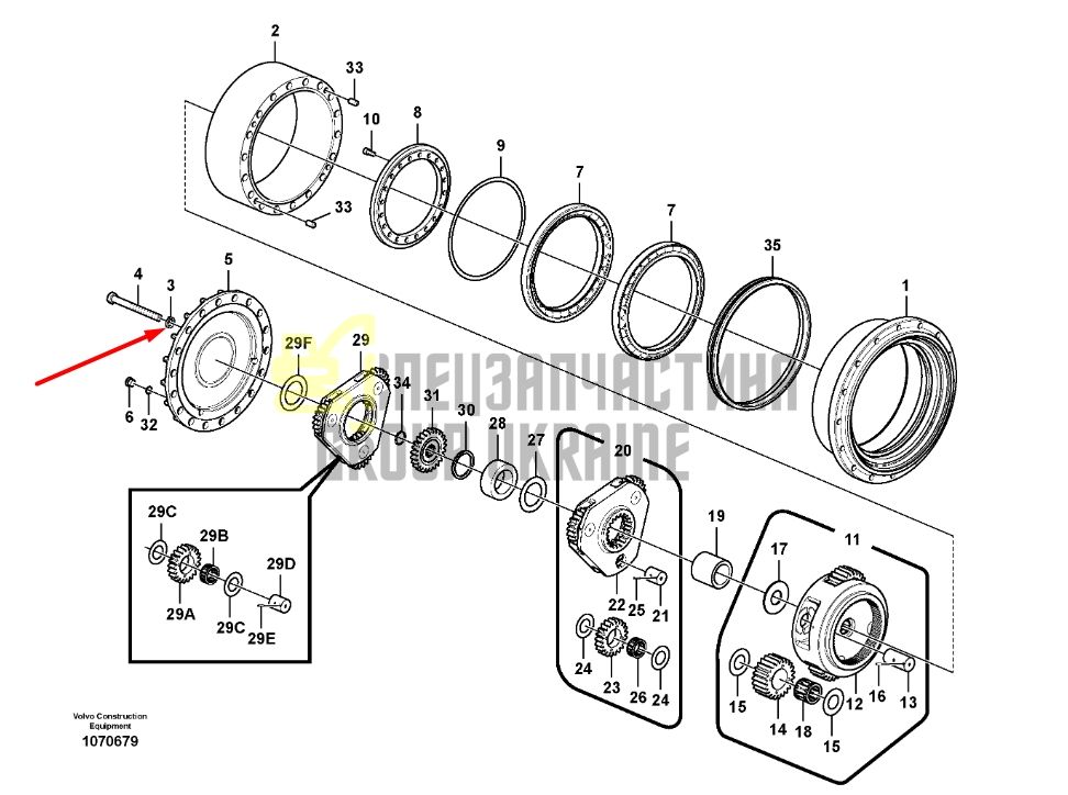14704141 Підшипник кульковий редуктора VOLVO ECR355E