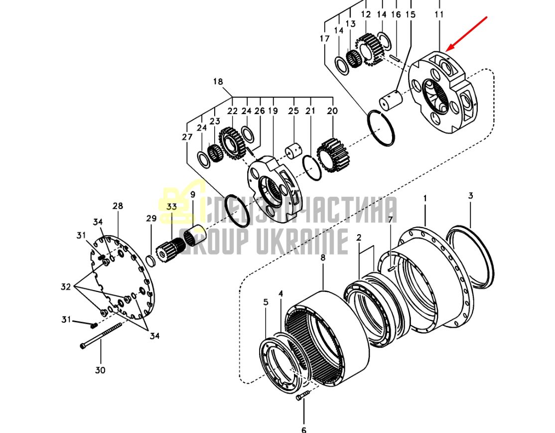 SA7117-30210 Блок сателітів редуктора ходу Volvo EC 140, 150, 160, 170, 180, 210, 220