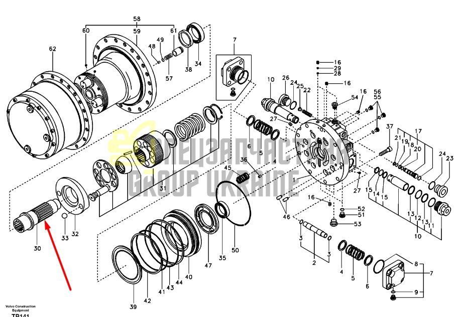 Вал у редуктор ходу SA8230-32360 екскаватор Volvo EC135, EC140