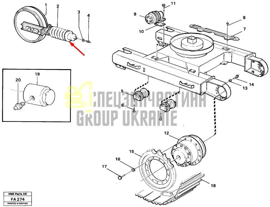 Volvo 14262386 Натягувач гусениці для EC230B