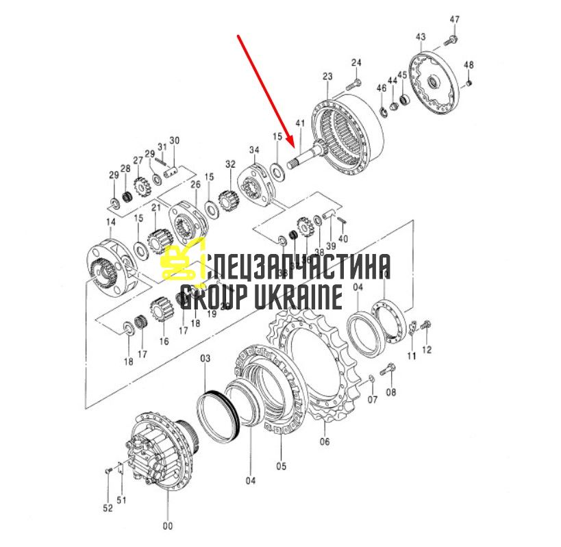 0900974 Вал редуктора ходу HITACHI ZX330