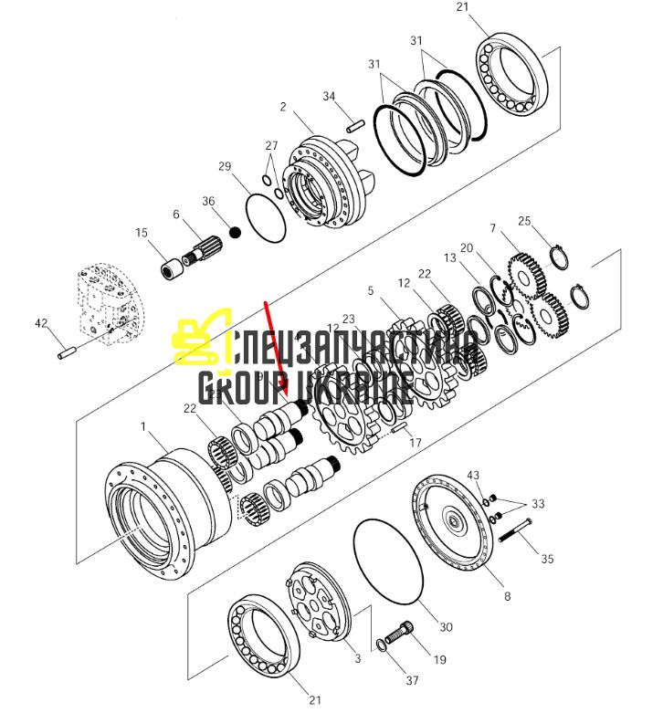 1.405-00045 (131134A, XKAH-00013) Вал ексцентриковий бортового редуктора Doosan SOLAR 225LC-7A