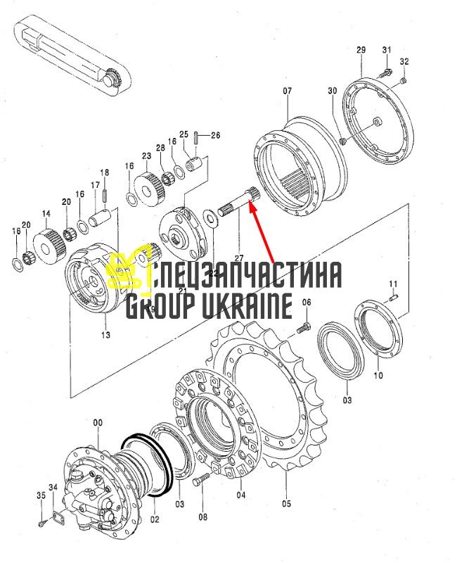 2043769 Вал редуктора ходу Hitachi ZX120