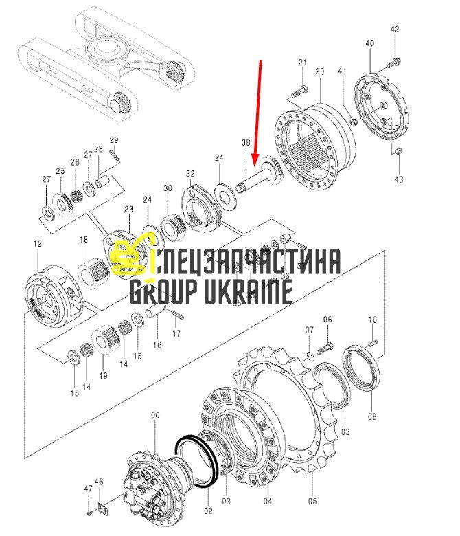 2049585 Вал редуктора хода HITACHI ZX200