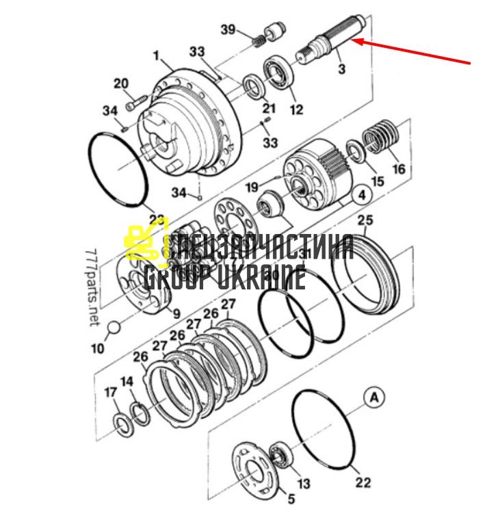 LJM0073 Вал гідромотора ходу JCB JS200, JS210, JS220, JS240