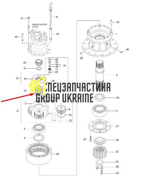 XKAQ-00436 Шестерня сонячна редуктора ходу Hyundai R290, R300, R305, R320, R340